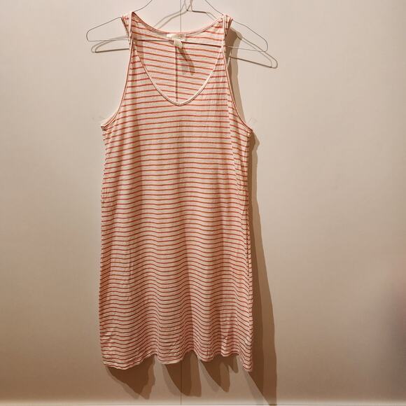 H&M Sz M Orange & White Striped Midi Dress Sleeveless Scoop Neck Casual Summer - Picture 1 of 6
